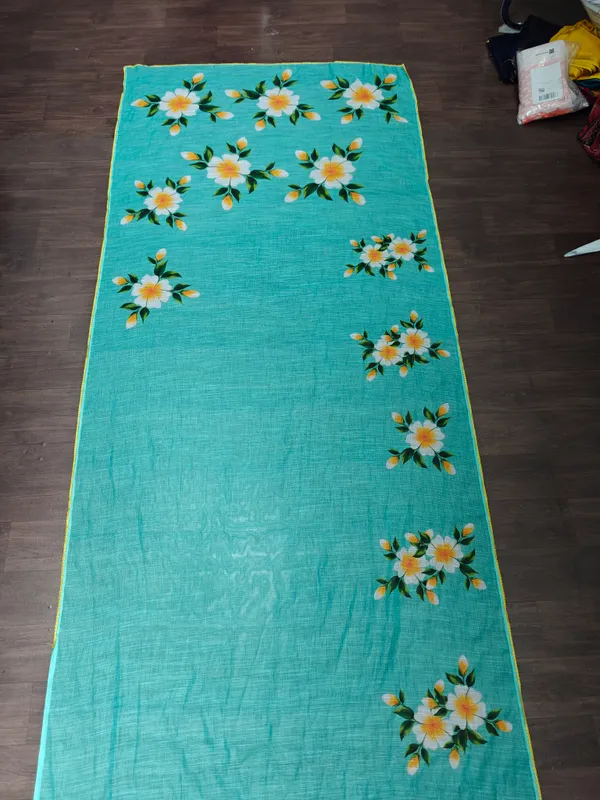 Turquoise_Floral_Print_Saree_for_Women