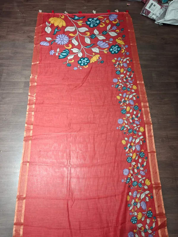 Coral_Pink_Saree_With_Blouse_Piece