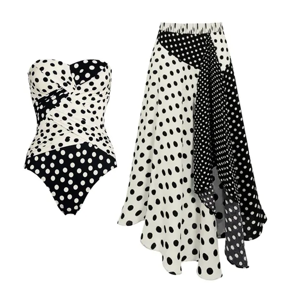 Black_And_White_Polka_Dot_Strapless_Skirt_Set_for_Women
