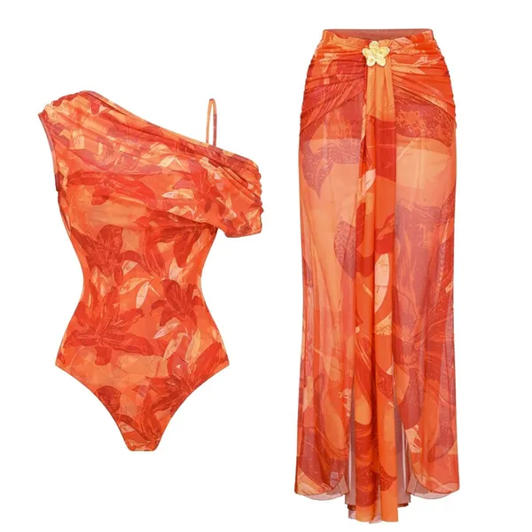 Orange_Floral_One-Piece_Swimsuit_And_Sheer_Skirt_Set_for_Women