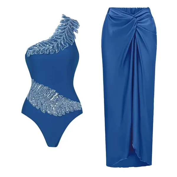 Blue_One_Shoulder_Bodysuit_And_Skirt_Set_for_Women