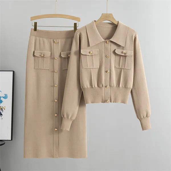 Beige_Knit_Cropped_Cardigan_And_Midi_Skirt_Set_for_Women