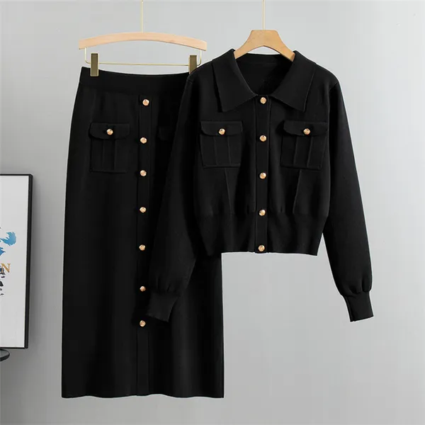 Black_Casual_Button_Front_Skirt_Set_for_Women