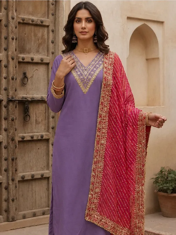 Purple_Embroidered_Straight_Kurta_Set_For_Women