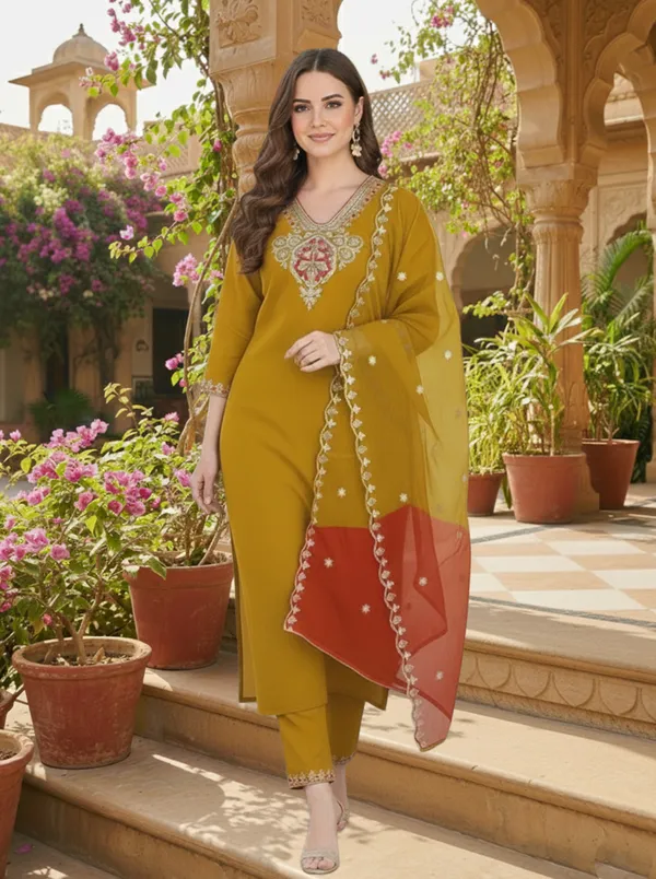 Mustard_Embroidered_Straight_Kurta_Set_For_Women