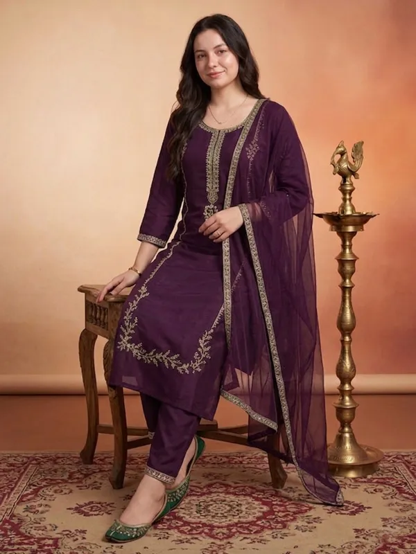 Purple_Embroidered_Straight_Suit_Set_For_Women
