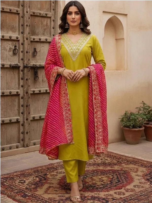 Green_Embroidered_Straight_Kurta_Set_For_Women