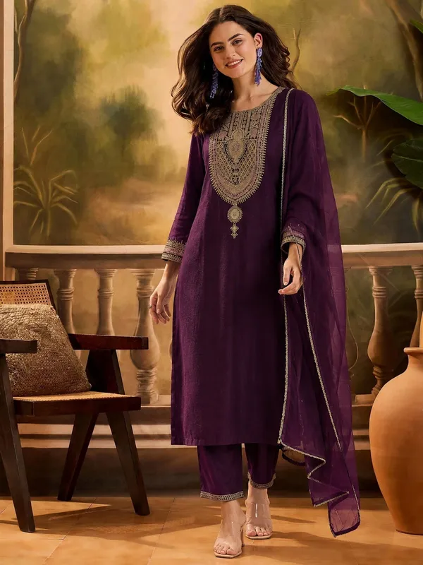 Purple_Embroidered_Straight_Kurta_Set_For_Women