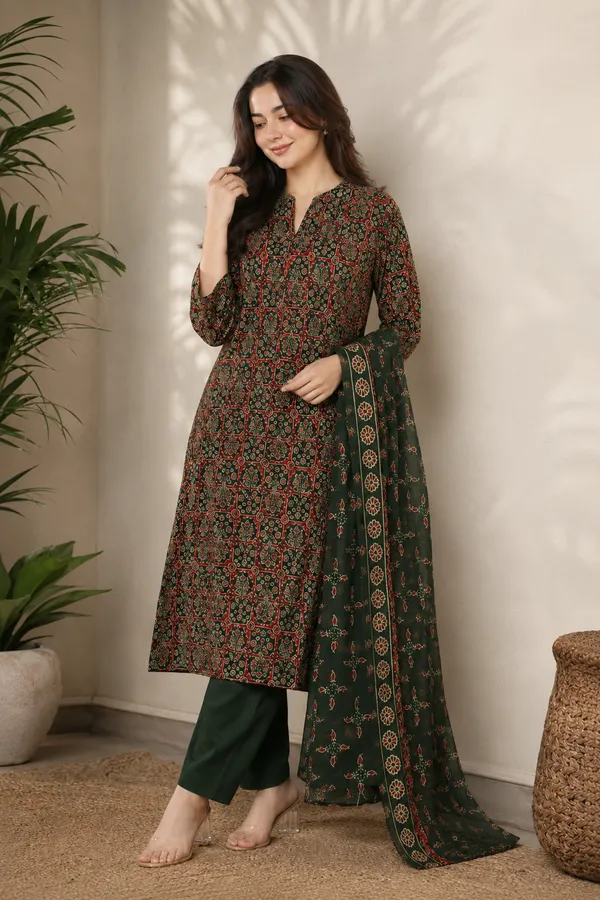 Green_Printed_Straight_Kurta_Set_For_Women