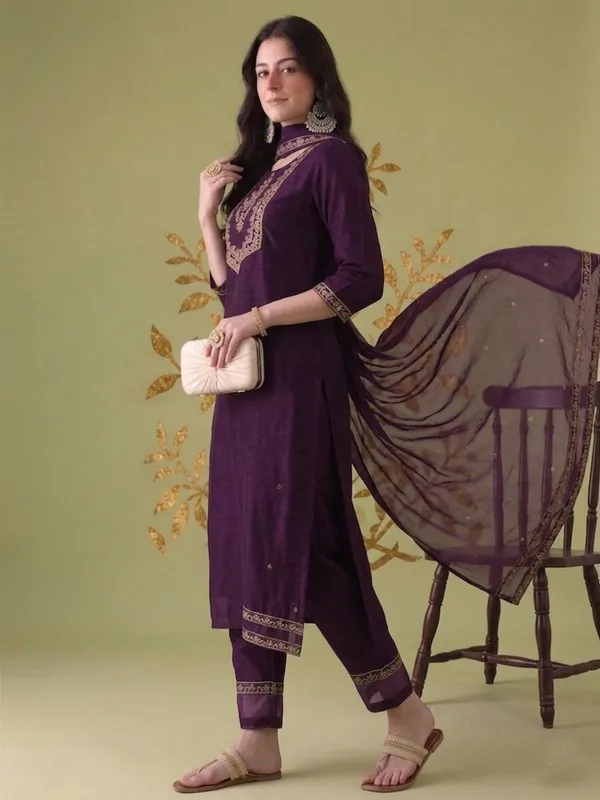 Purple_Embroidered_Straight_Kurta_Pant_Set_For_Women