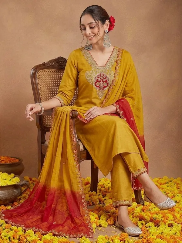 Mustard_Embroidered_Straight_Kurta_Set_For_Women