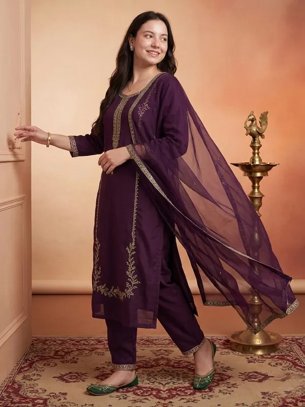 Purple_Embroidered_Straight_Suit_Set_For_Women