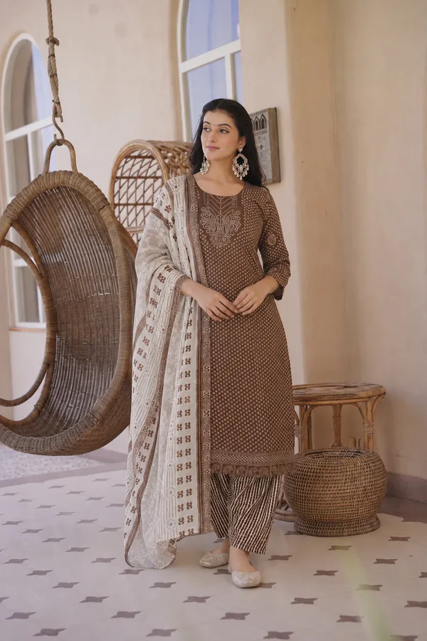 Brown_Printed_Straight_Kurta_Set_For_Women