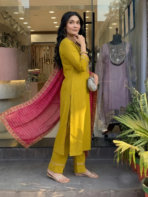 Mustard_Embroidered_Straight_Kurta_Set_For_Women
