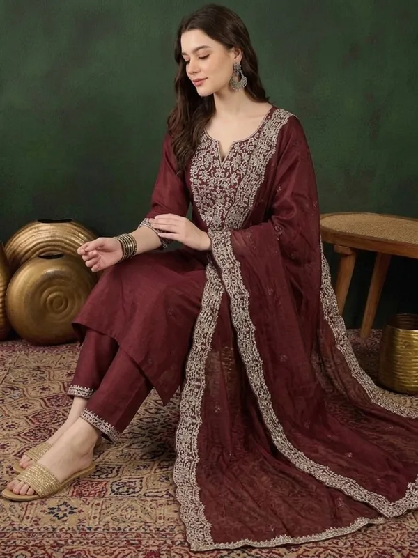Maroon_Embroidered_Straight_Kurta_Set_For_Women