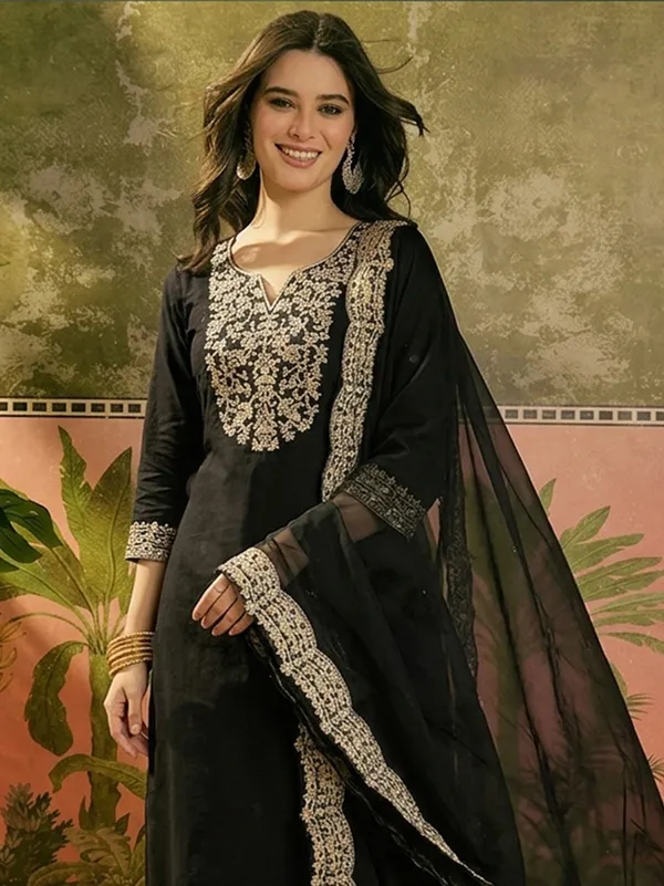 Black_Embroidered_Straight_Kurta_Set_For_Women