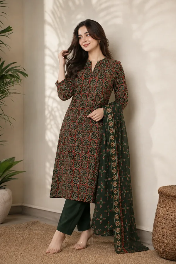 Green_Printed_Straight_Kurta_Set_For_Women