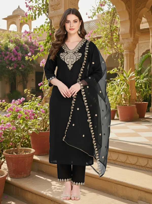 Black_Embroidered_Straight_Kurta_Set_For_Women