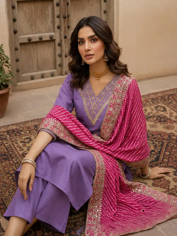 Purple_Embroidered_Straight_Kurta_Set_For_Women