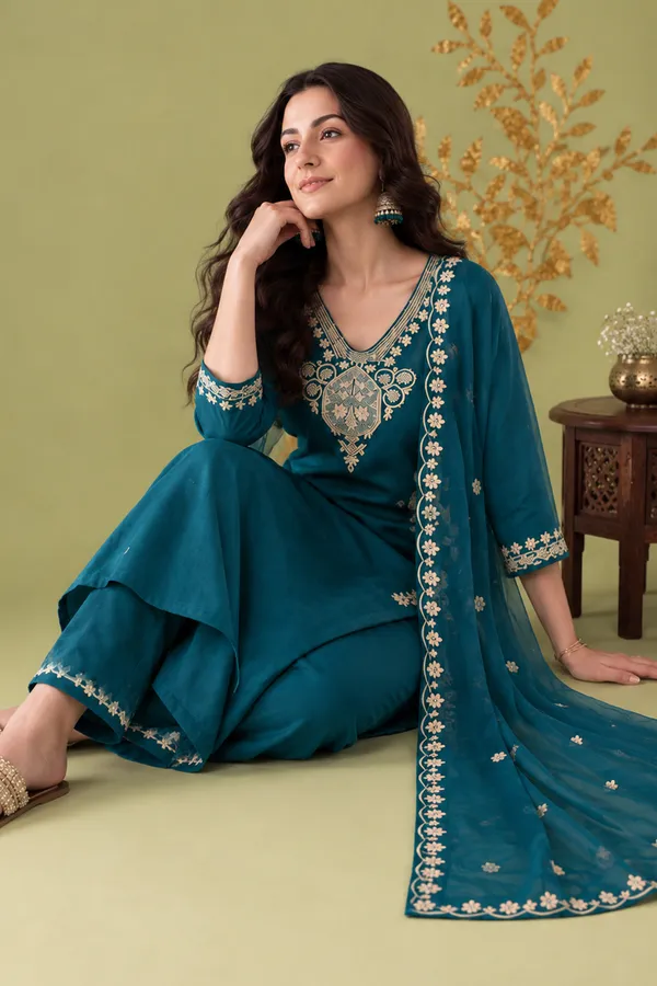 Teal_Embroidered_Straight_Ethnic_Suit_Set_For_Women