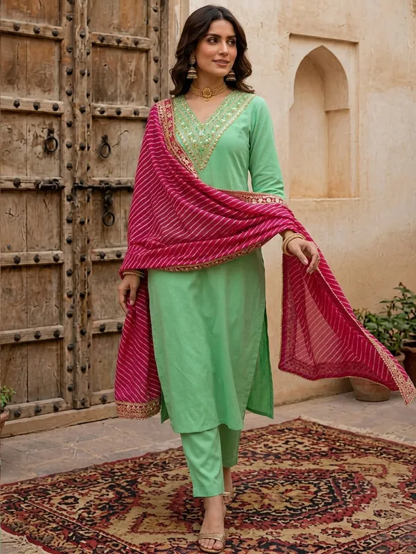 Green_Embroidered_Straight_Kurta_Set_For_Women