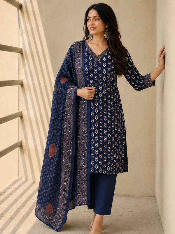 Navy_Printed_Straight_Kurta_Set_For_Women