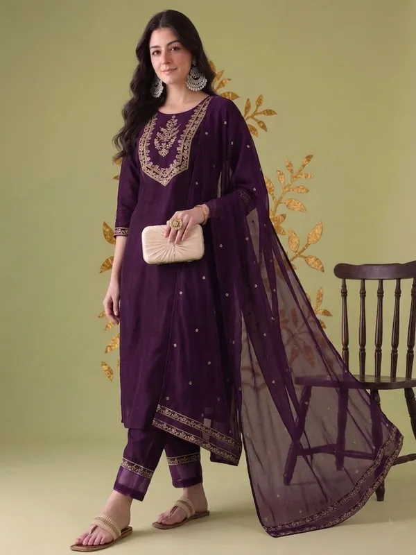 Purple_Embroidered_Straight_Kurta_Pant_Set_For_Women