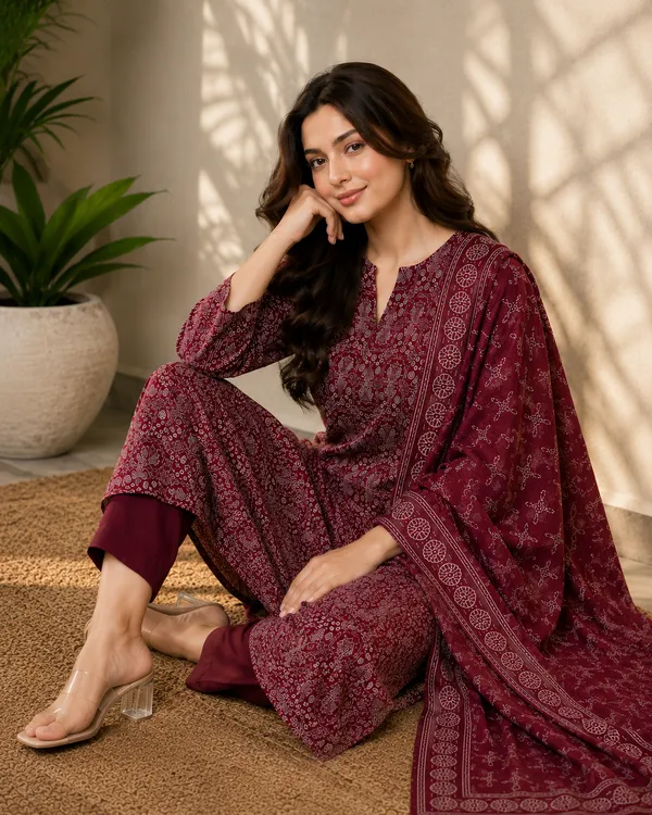 Maroon_Printed_Straight_Kurta_Set_For_Women