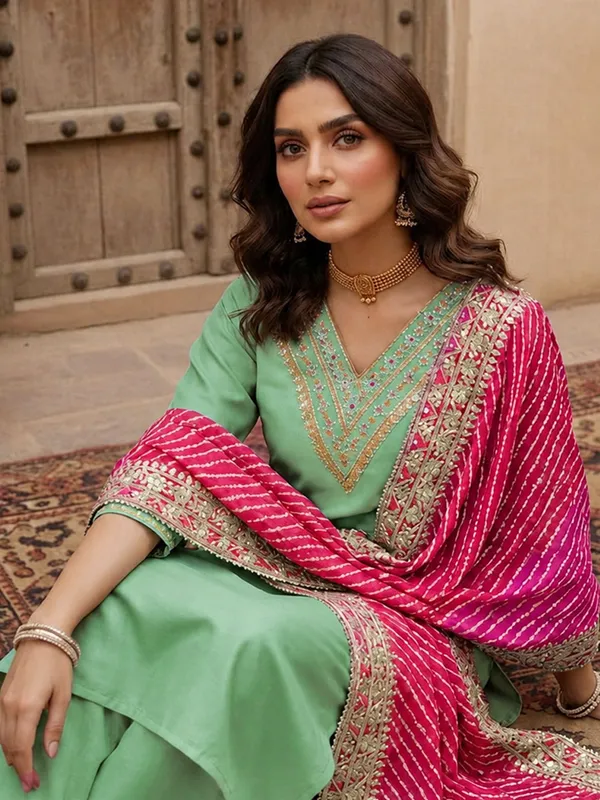 Green_Embroidered_Straight_Kurta_Set_For_Women