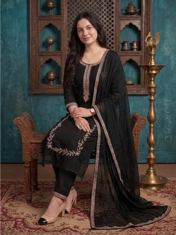 Black_Embroidered_Straight_Kurta_Set_With_Dupatta_For_Women