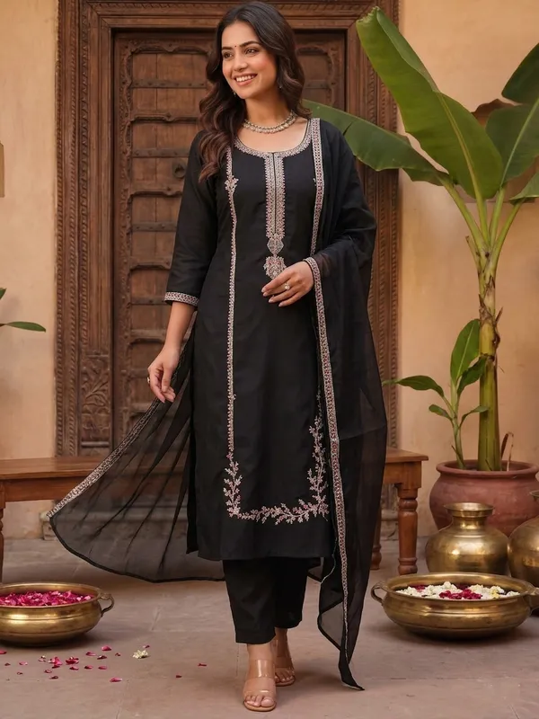 Black_Embroidered_Straight_Kurta_Set_With_Dupatta_For_Women