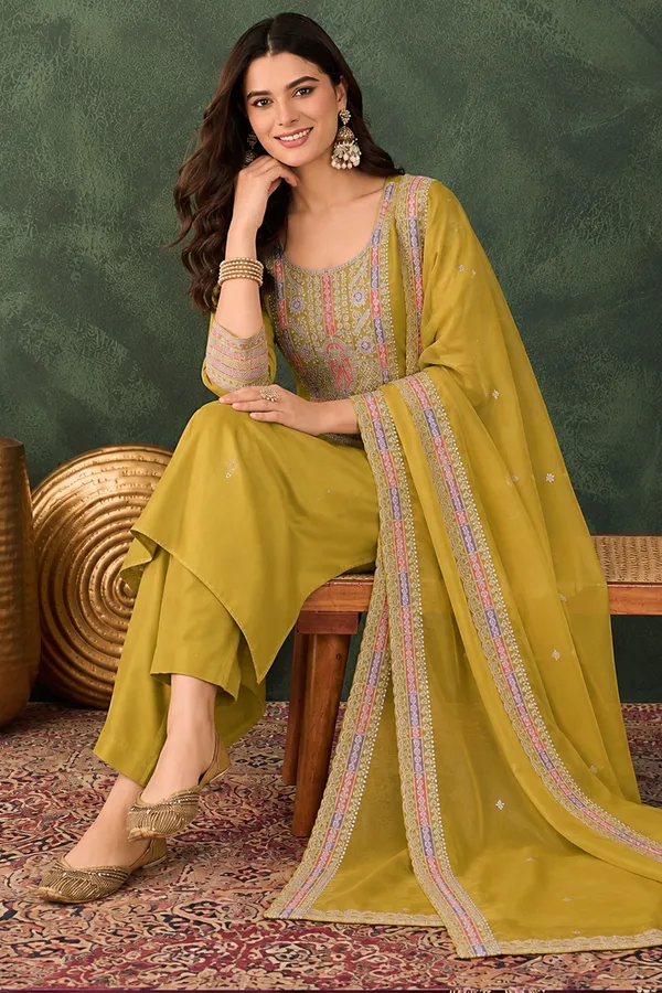 Mustard_Embroidered_Straight_Kurta_Set_For_Women