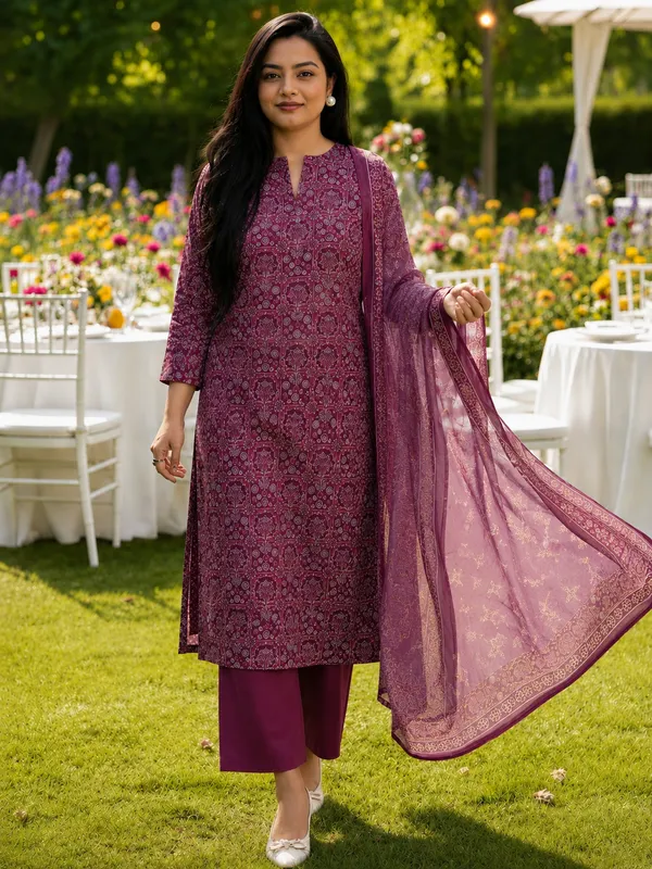 Maroon_Printed_Straight_Kurta_Set_For_Women
