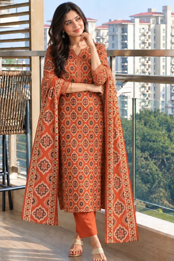 Orange_Printed_Straight_Kurta_Set_For_Women