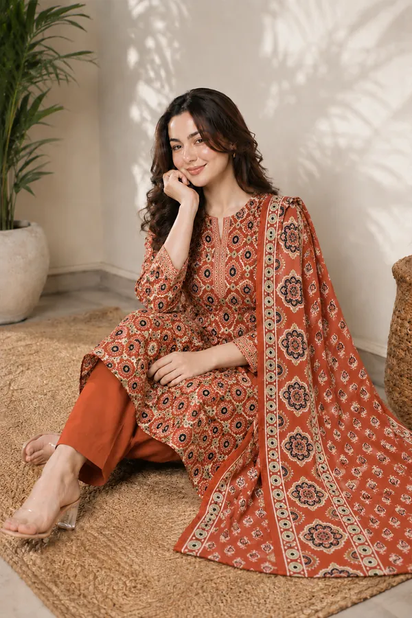 Orange_Printed_Straight_Kurta_Set_For_Women