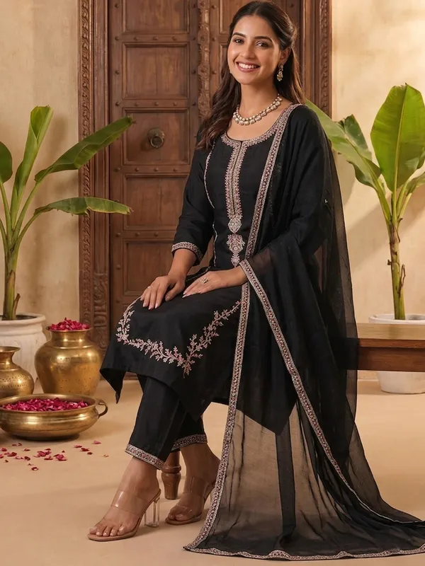Black_Embroidered_Straight_Kurta_Set_With_Dupatta_For_Women
