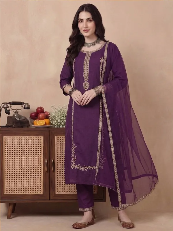 Purple_Embroidered_Straight_Suit_Set_For_Women