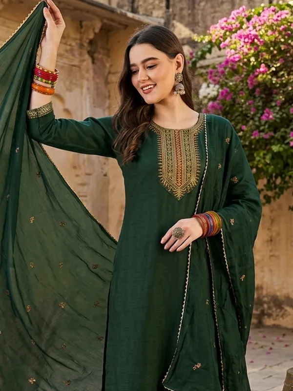 Green_Embroidered_Straight_Kurta_Set_For_Women