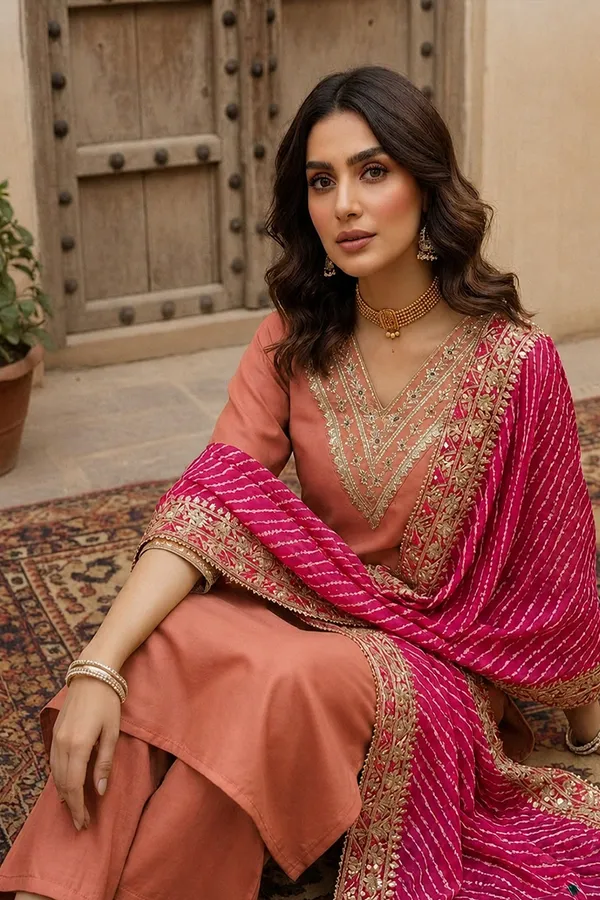 Peach_Embroidered_Straight_Kurta_Set_For_Women