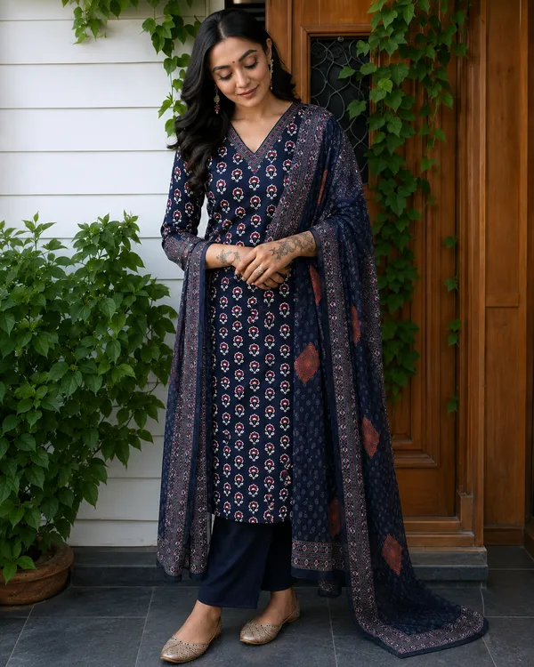 Navy_Printed_Straight_Kurta_Set_For_Women