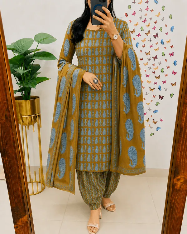 Mustard_Printed_Straight_Kurta_Set_For_Women