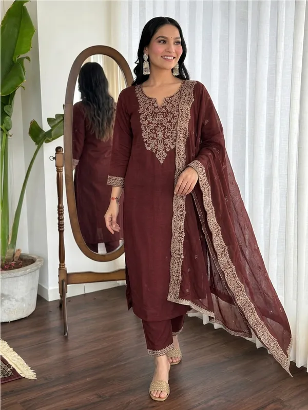 Maroon_Embroidered_Straight_Kurta_Set_For_Women