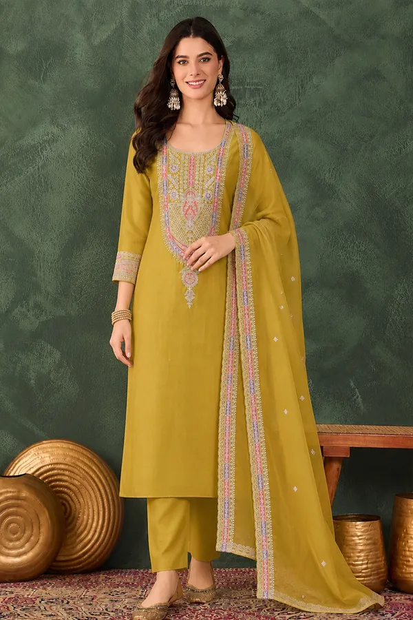 Mustard_Embroidered_Straight_Kurta_Set_For_Women