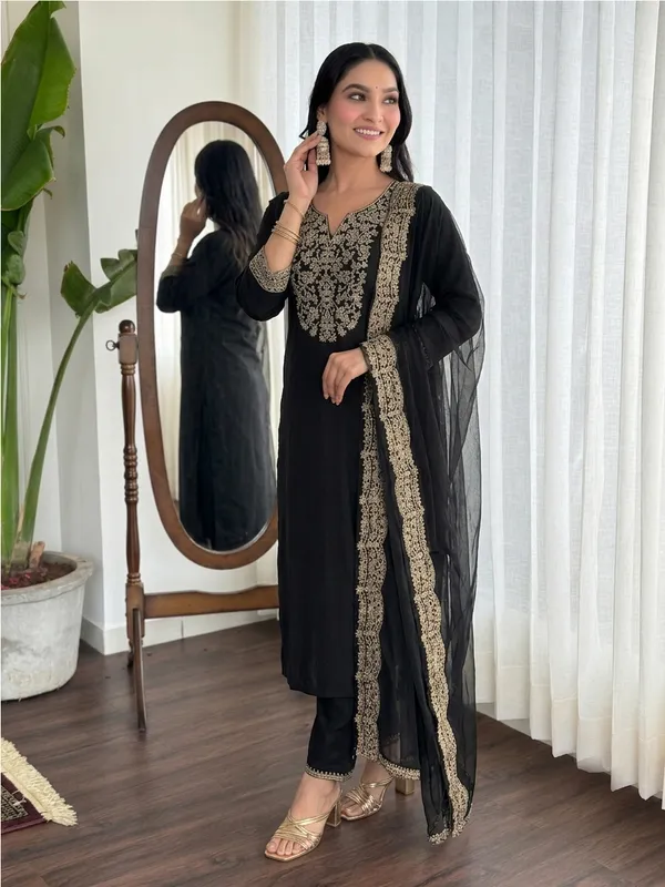 Black_Embroidered_Straight_Kurta_Set_For_Women