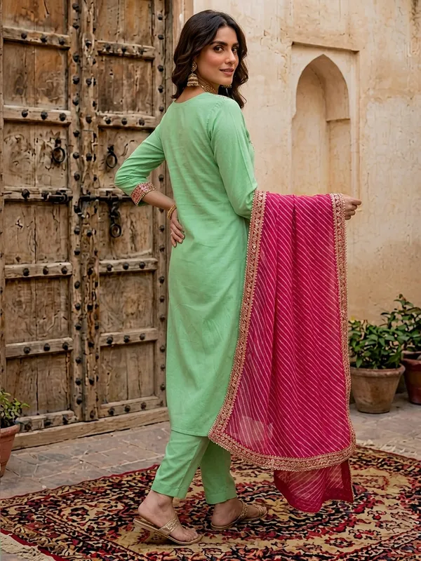Green_Embroidered_Straight_Kurta_Set_For_Women