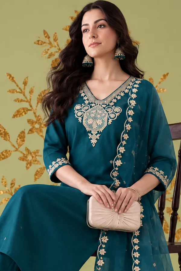 Teal_Embroidered_Straight_Ethnic_Suit_Set_For_Women
