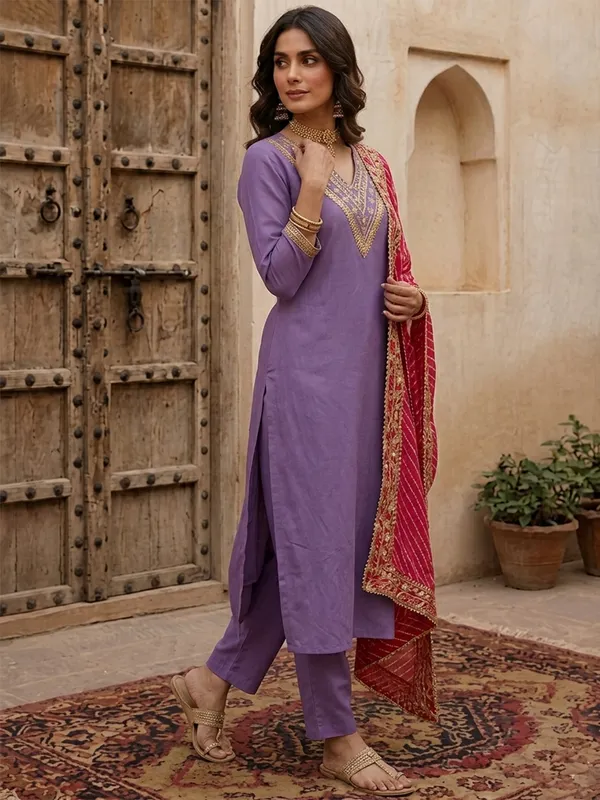 Purple_Embroidered_Straight_Kurta_Set_For_Women