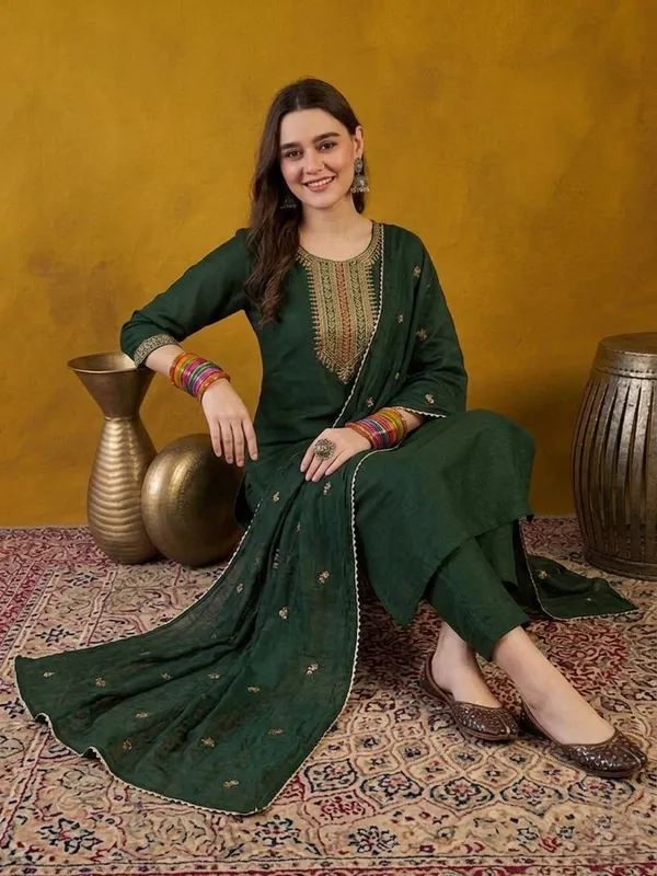 Green_Embroidered_Straight_Kurta_Set_For_Women