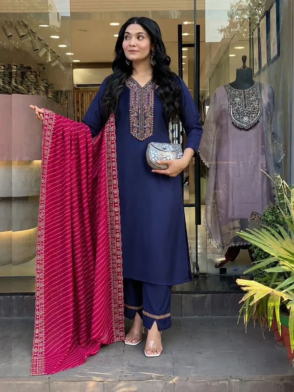 Navy_Embroidered_Straight_Kurta_Pant_Set_With_Dupatta_For_Women