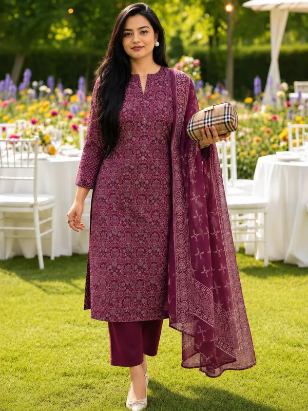 Maroon_Printed_Straight_Kurta_Set_For_Women